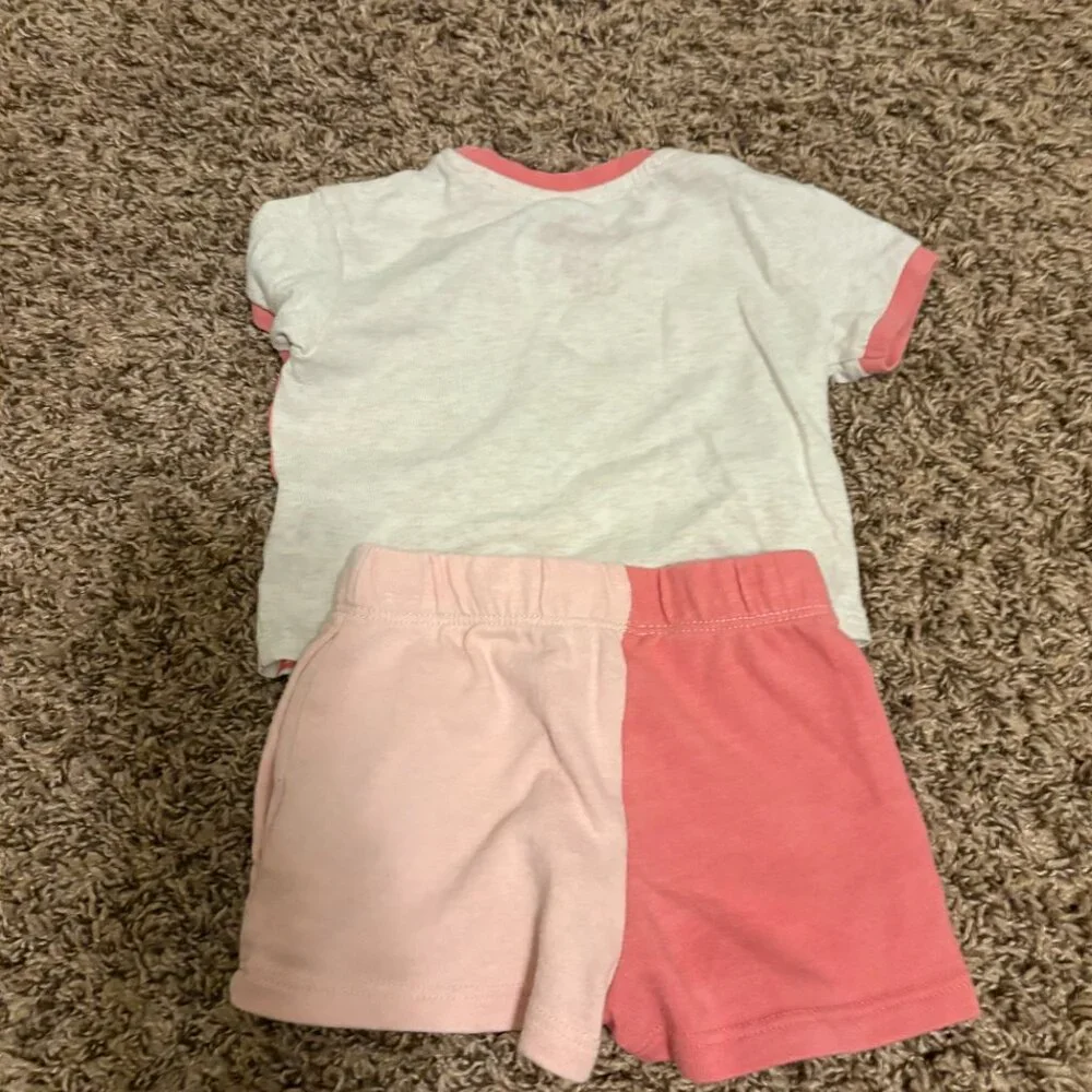 Disney Baby Classic Minnie Mouse Outfit 12 Months Pink and White Shorts Be Happy